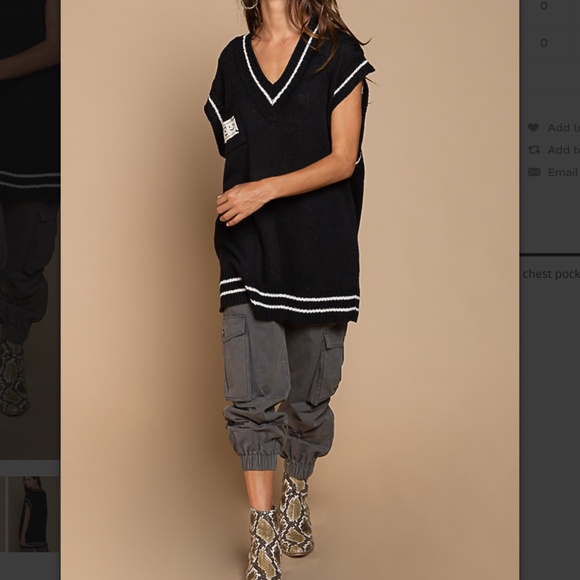 $26 START #159 Embroidered V-Neck Sleeveless Oversized Sweater Vest Top SR17 - Picture 5 of 5